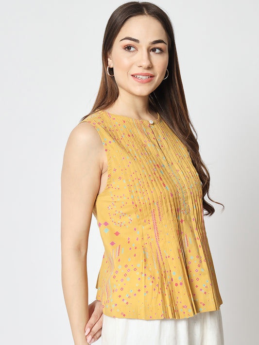 Mustard 'Sitaare' Pleat Top