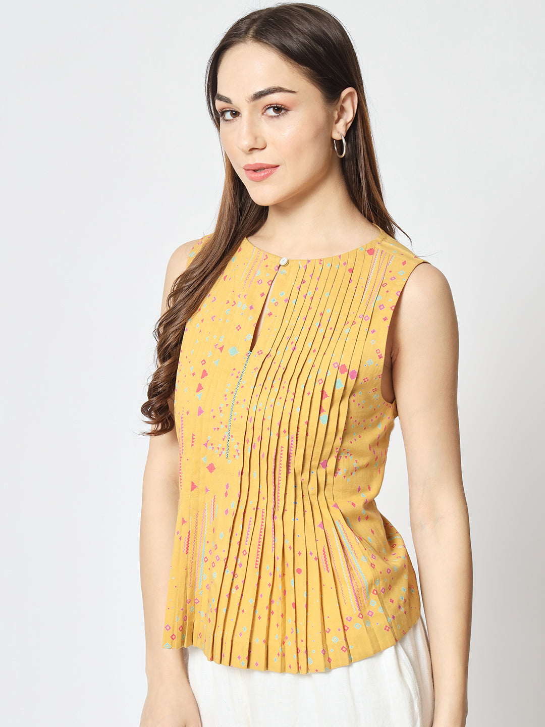 Mustard 'Sitaare' Pleat Top