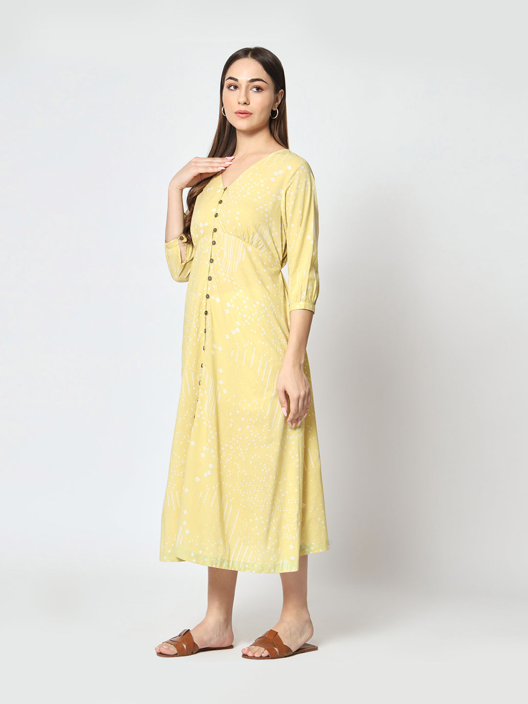 Lime Green 'Sitaare' Button Down Dress