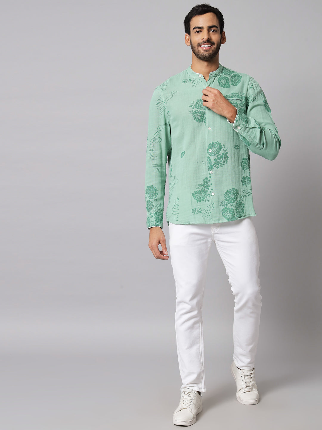 Cotton Printed Sage Green ' Forest ' Shirt