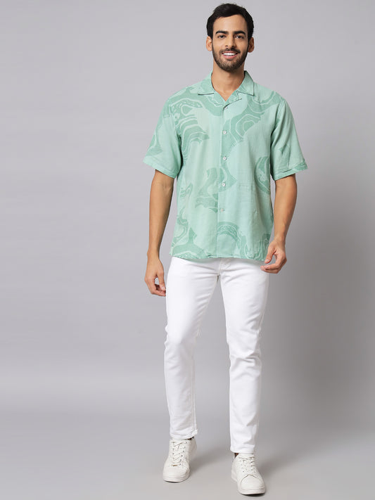 Printed Sage Green ' River ' Shirt