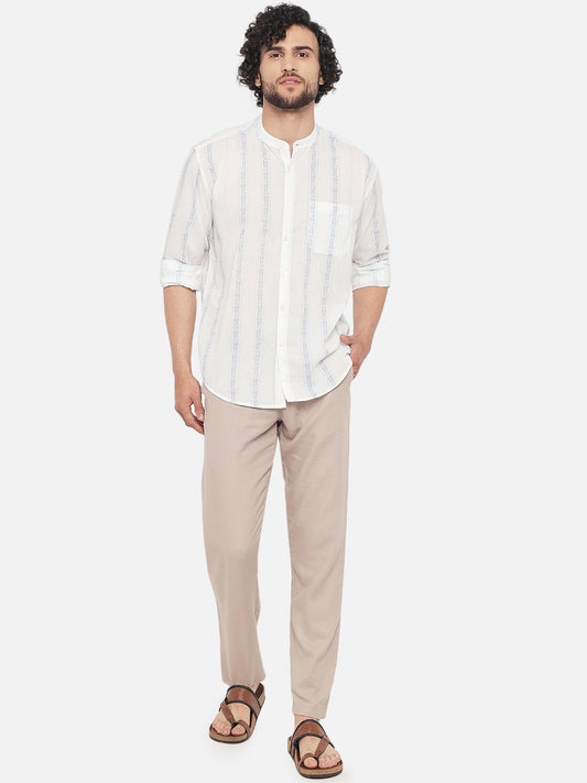 White Cotton Printed ' Rekh ' Shirt