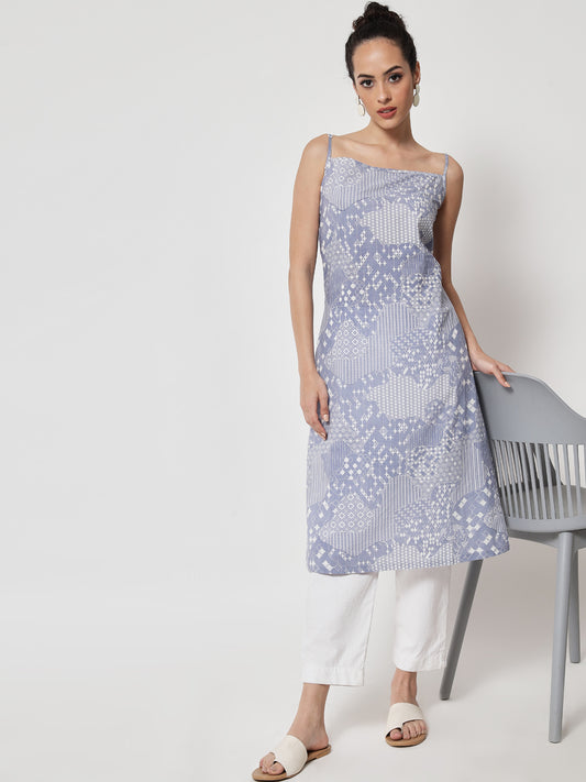 Cotton Printed ' Jharoka ' Strap Kurta