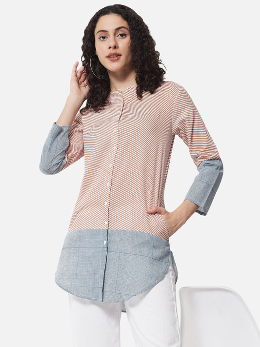 Cotton Printed Stipes Long Shirt