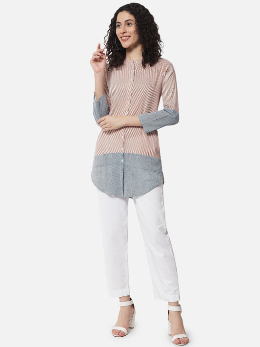 Cotton Printed Stipes Long Shirt