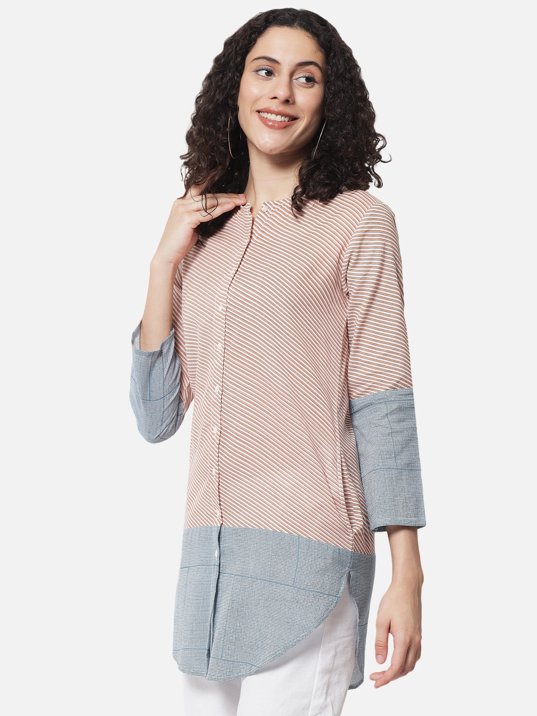 Cotton Printed Stipes Long Shirt
