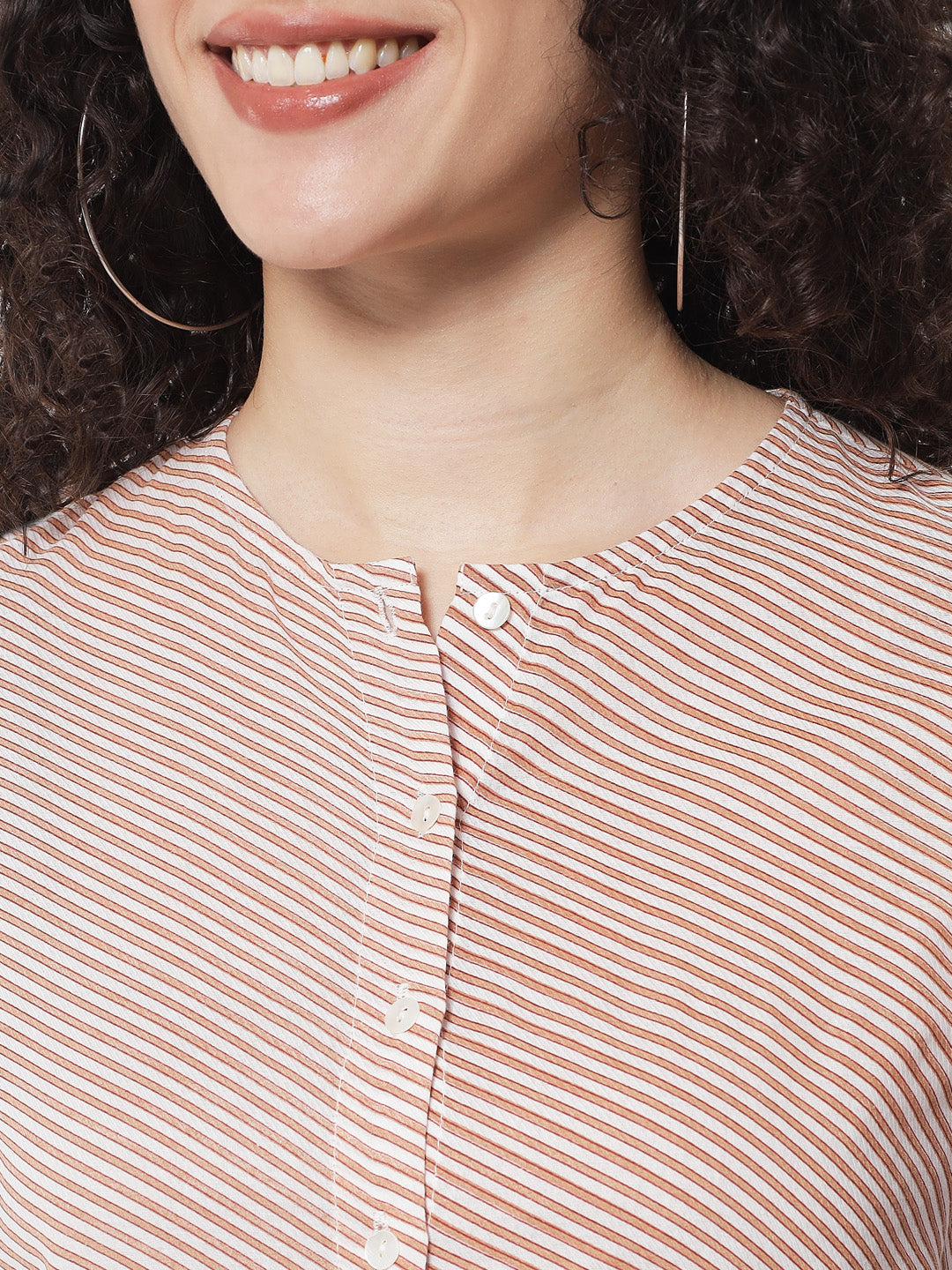 Cotton Printed Stipes Long Shirt