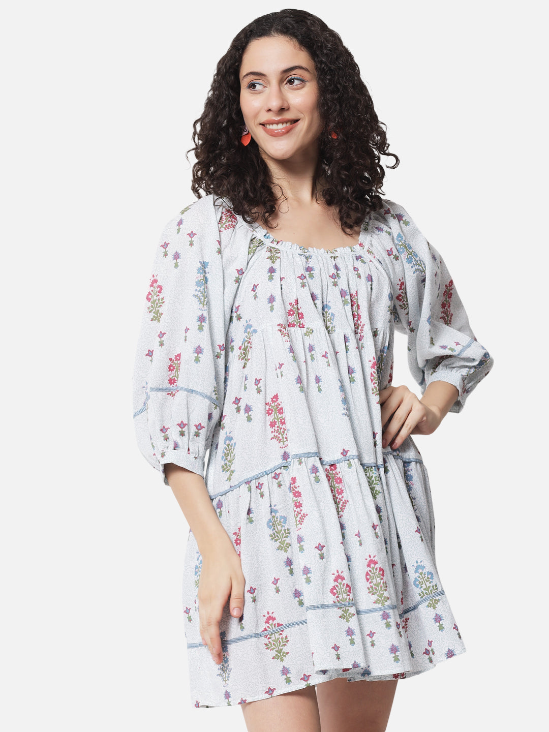 Cotton Printed Tiered Skater Dress