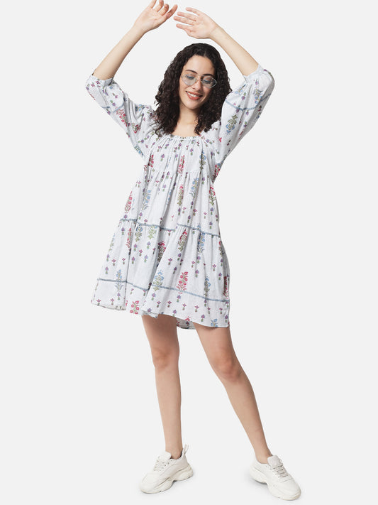 Cotton Printed Tiered Skater Dress