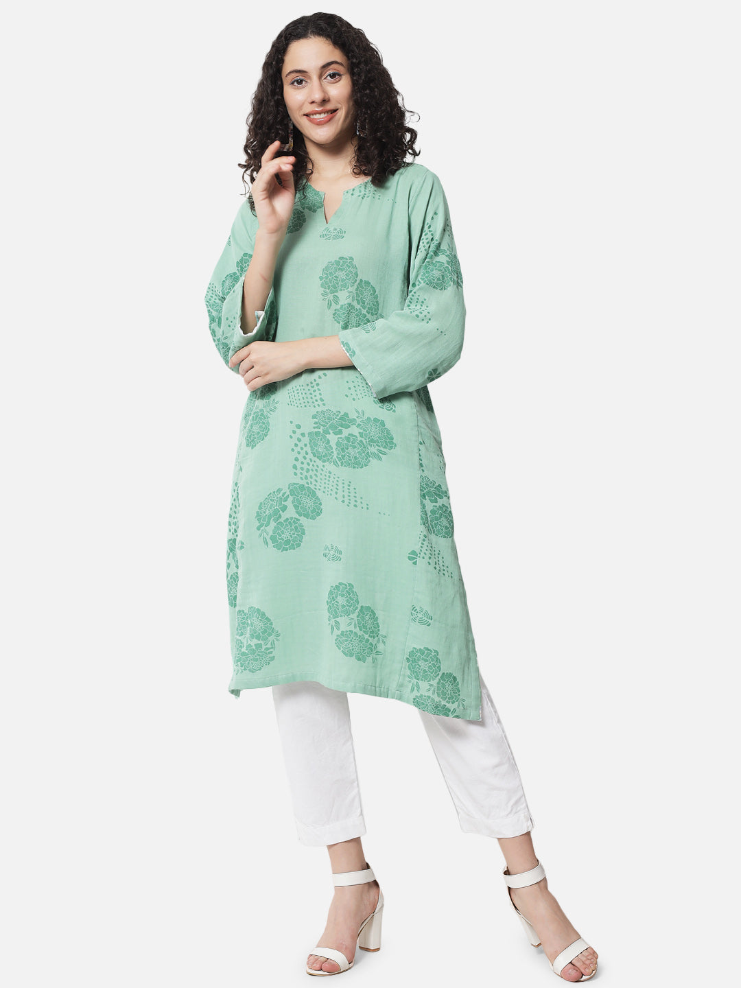 Cotton Printed Sage Green ' Forest ' Kurta