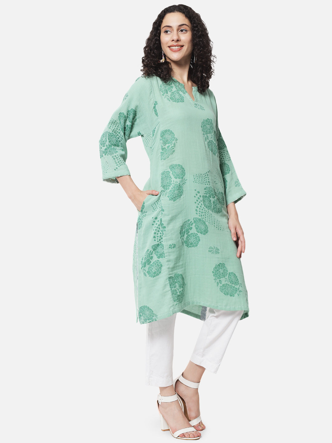 Cotton Printed Sage Green ' Forest ' Kurta