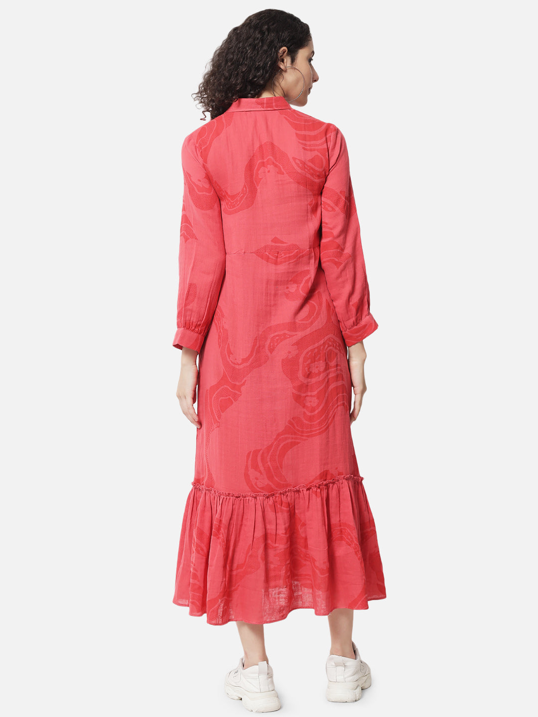 Printed ' Coral River ' Collared Midi Dress