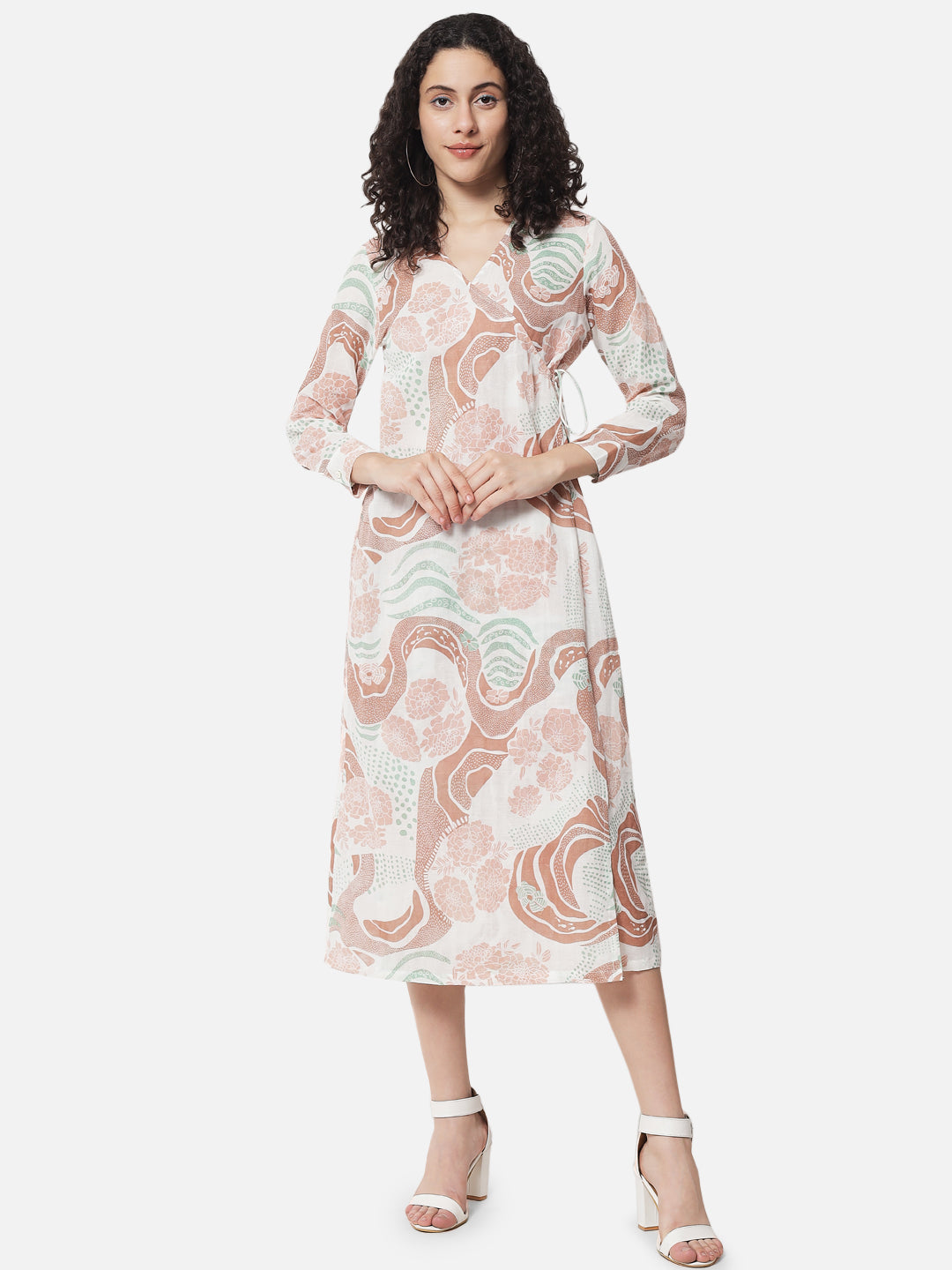 Cotton Signature Printed ' Journey ' Wrap Dress/Shrug