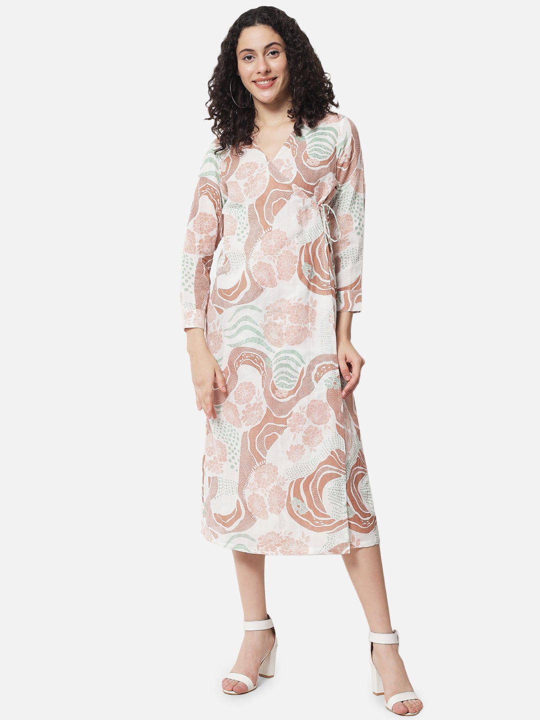 Cotton Signature Printed ' Journey ' Wrap Dress/Shrug