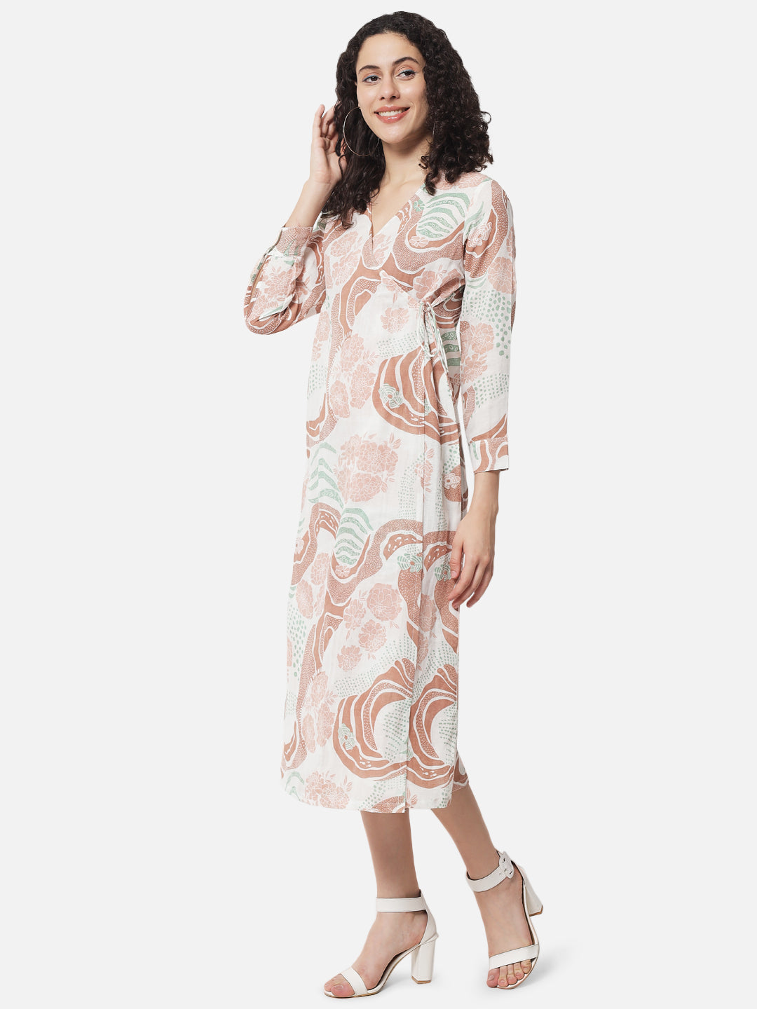 Cotton Signature Printed ' Journey ' Wrap Dress/Shrug