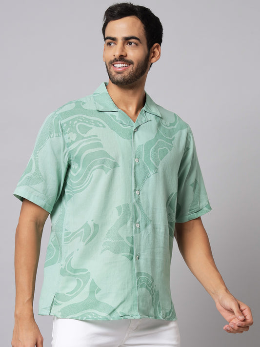 Printed Sage Green ' River ' Shirt