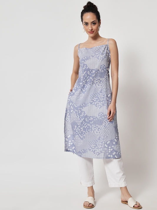 Cotton Printed ' Jharoka ' Strap Kurta