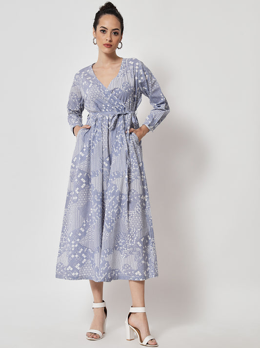 Cotton Printed ' Jharoka ' Wrap Dress