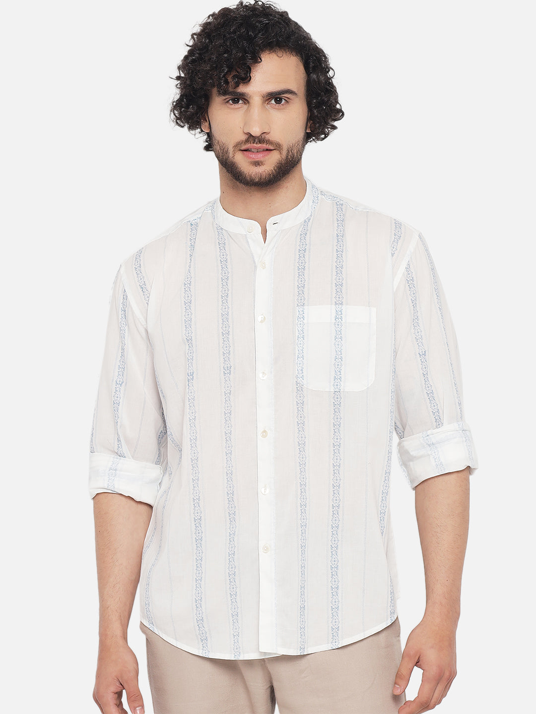 White Cotton Printed ' Rekh ' Shirt