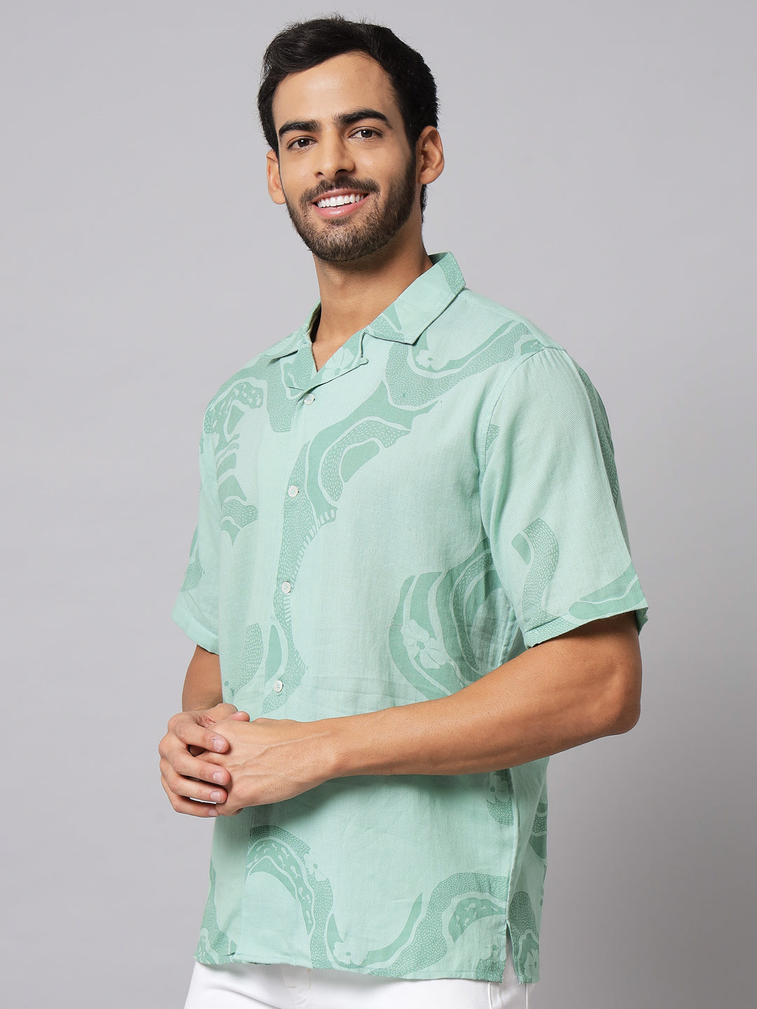 Printed Sage Green ' River ' Shirt