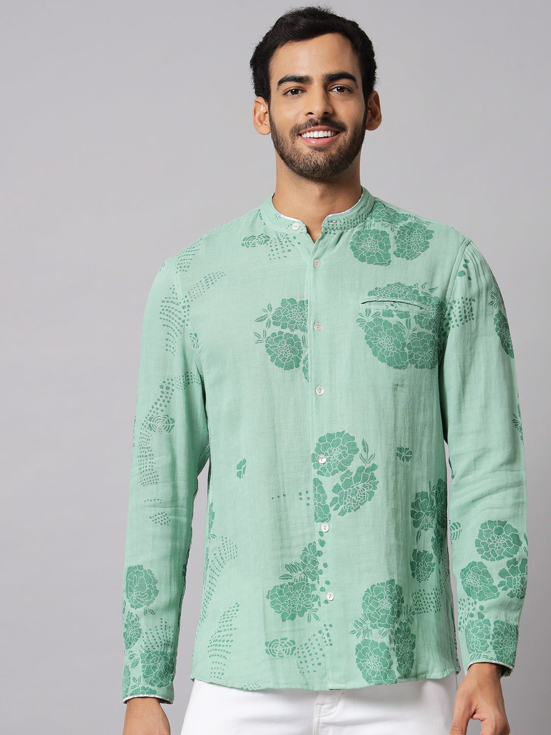 Cotton Printed Sage Green ' Forest ' Shirt