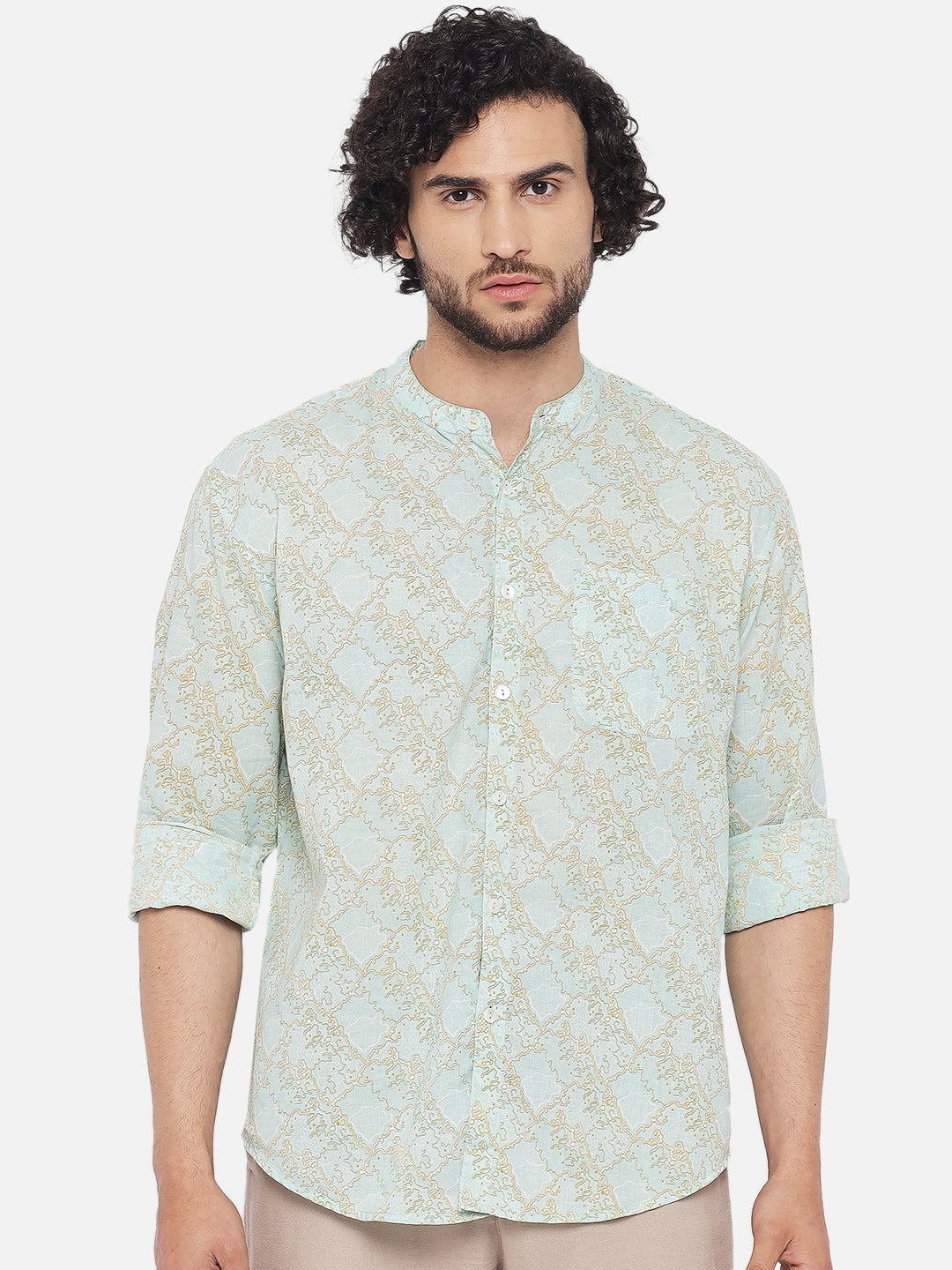 Pastel Blue ' Marine Drift ' Printed Shirt