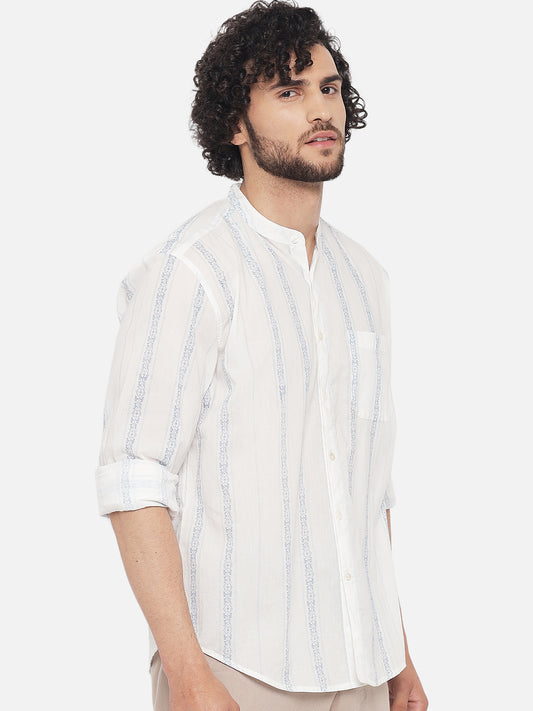 White Cotton Printed ' Rekh ' Shirt