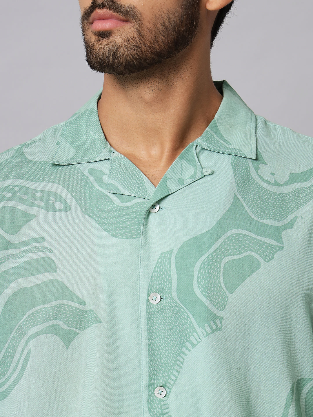 Printed Sage Green ' River ' Shirt
