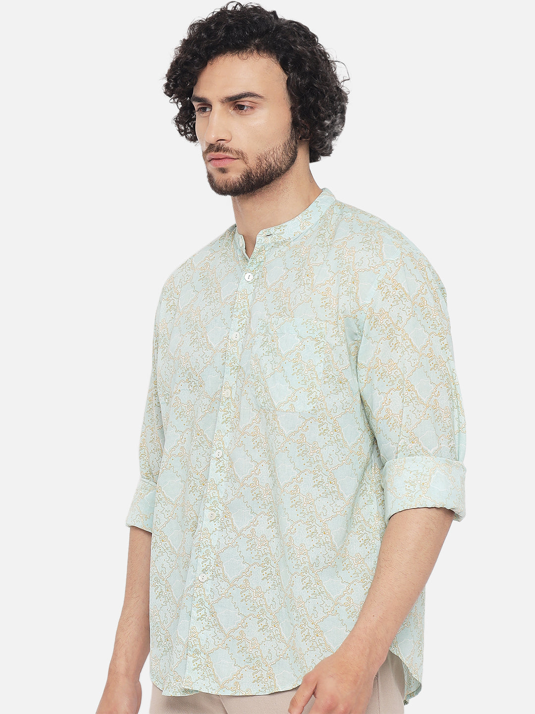 Pastel Blue ' Marine Drift ' Printed Shirt