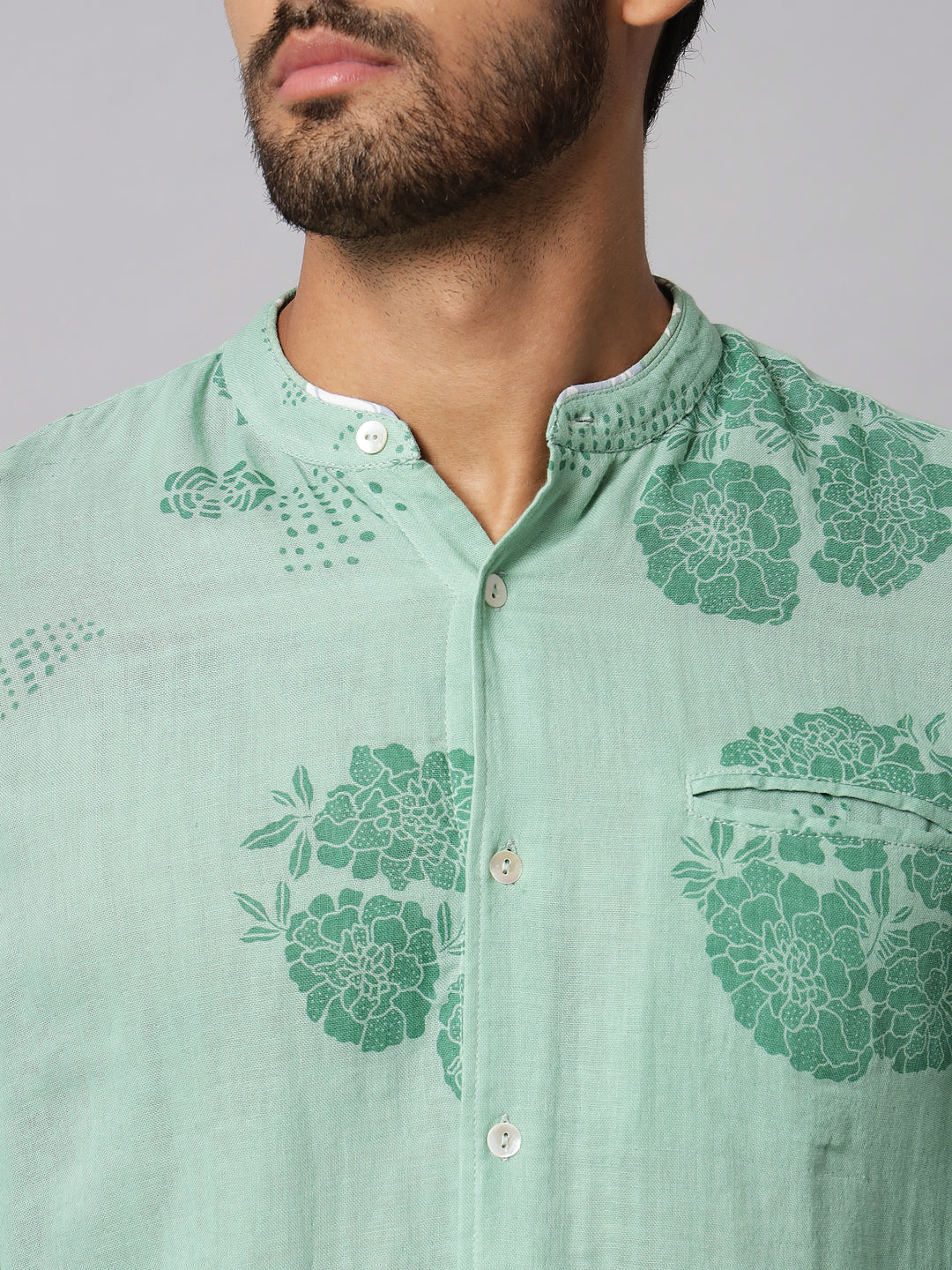 Cotton Printed Sage Green ' Forest ' Shirt