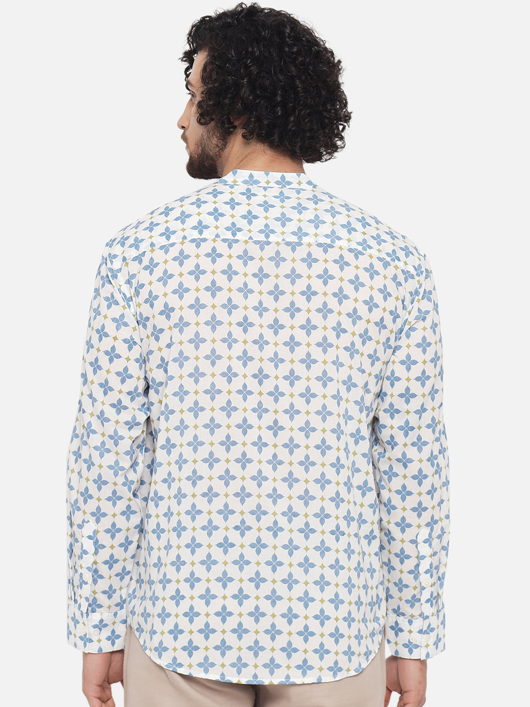 White Blue ' Jharokha Lattice ' Printed Casual Shirt