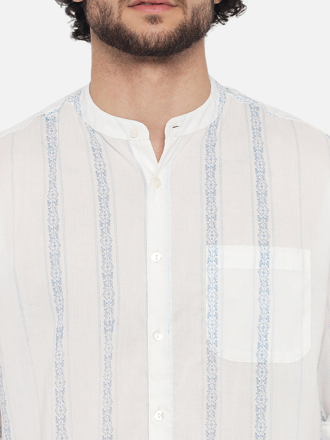 White Cotton Printed ' Rekh ' Shirt