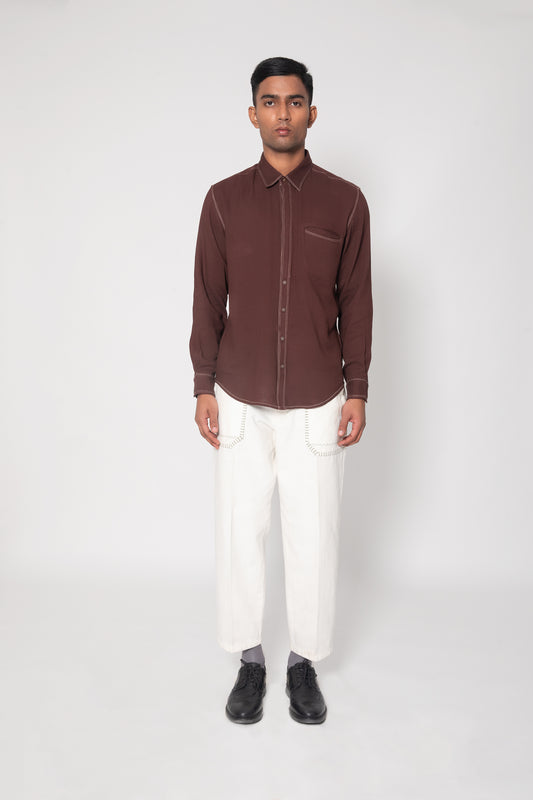 Solid Detailed Stitch Casual Shirt