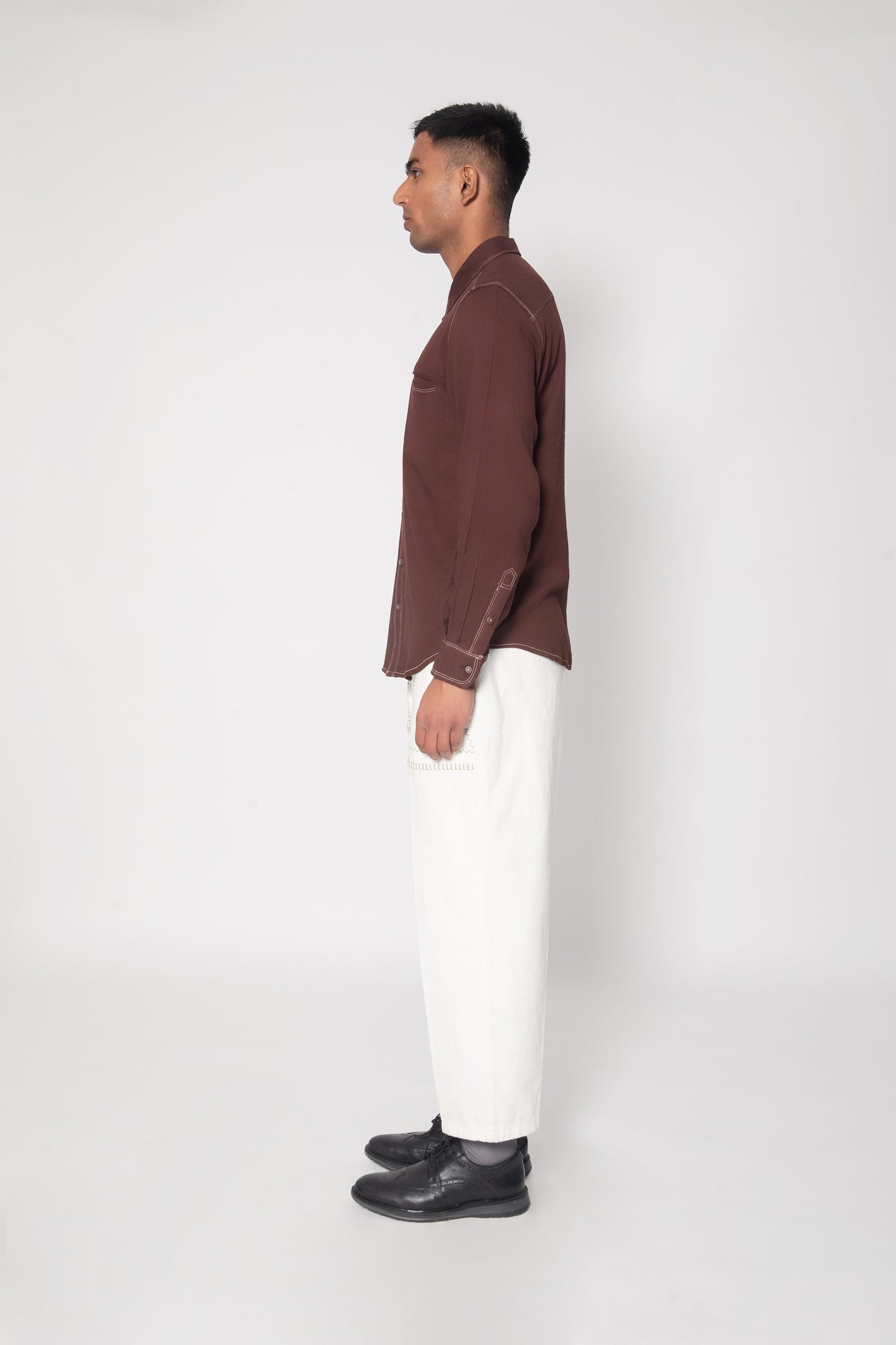 Solid Detailed Stitch Casual Shirt