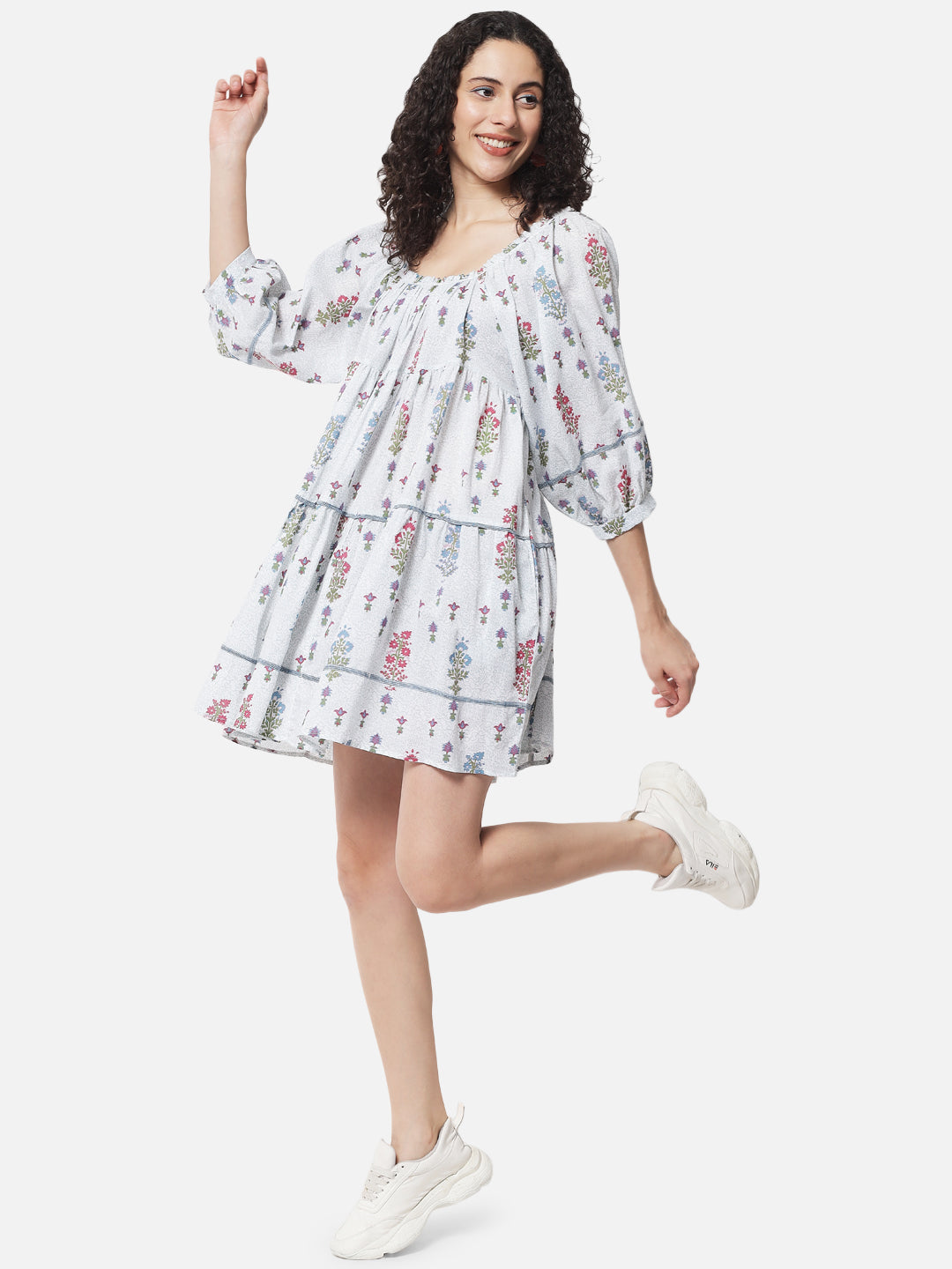 Cotton Printed Tiered Skater Dress