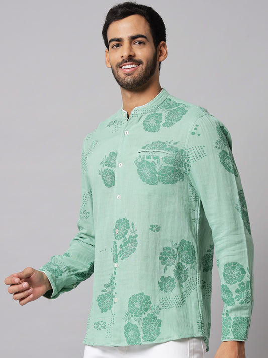 Cotton Printed Sage Green ' Forest ' Shirt